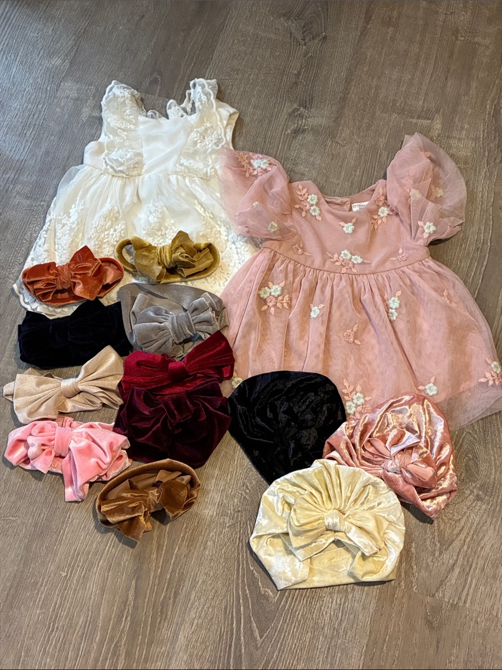 Baby Bundle Floral Tulle Baby Dresses with Matching Velvet Headwraps